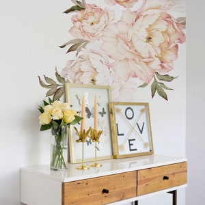 Peony Flowers Wall Sticker, Simple Shapes Peel and Stick Decals Removable W5028 Vintage Peach