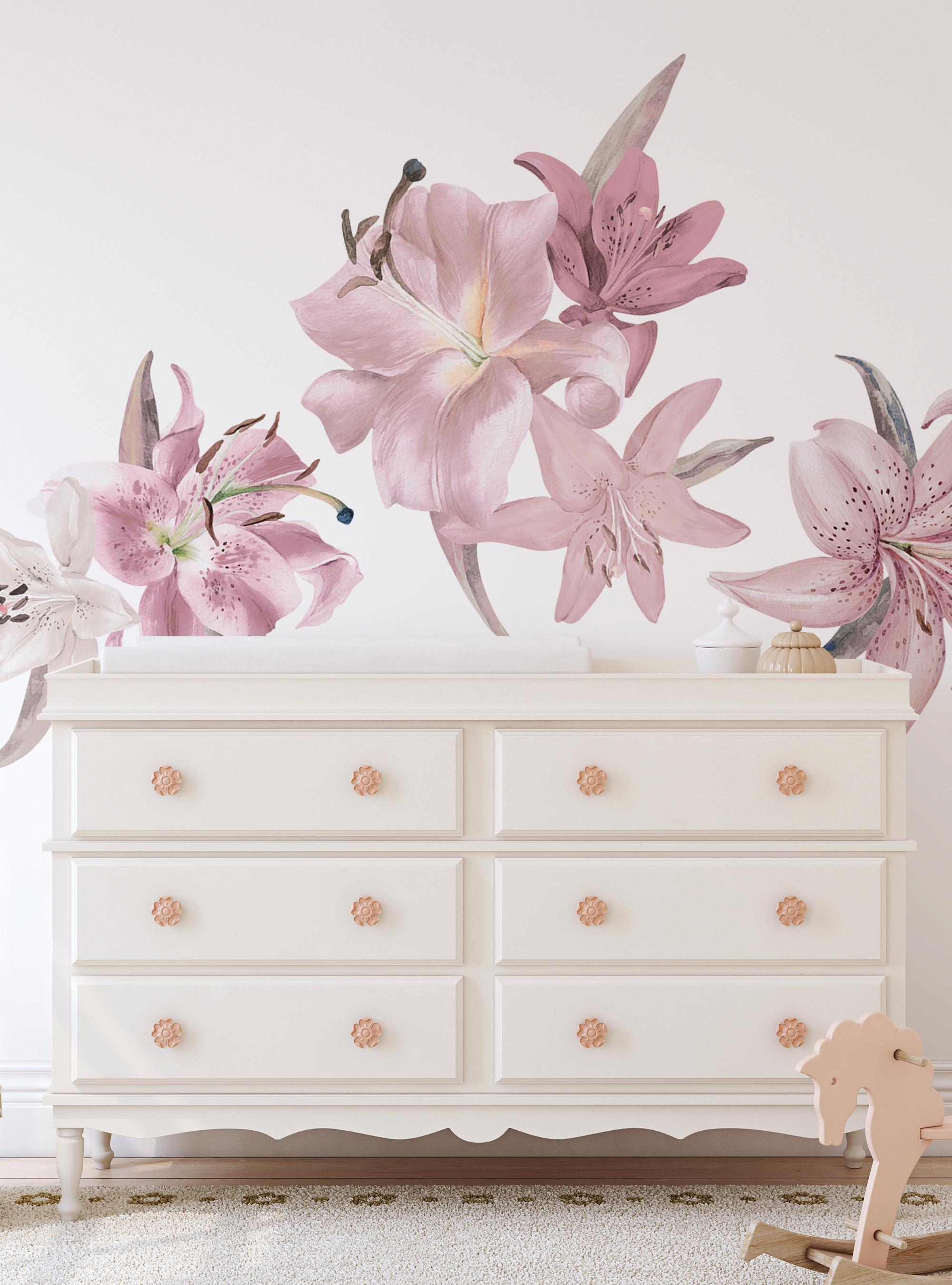 Floral Lily Vinyl Wall Stickers – Removable Flower Decals For Bedroom Decor – Made In UK