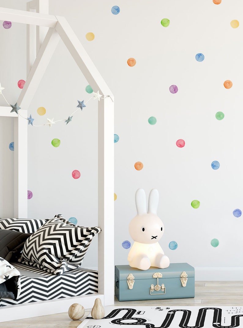 Watercolor Dots Wall Stickers, Rainbow, Irregular-Shaped Dots, Polka Dots, Dot Wall Stickers Peel and Stick Wall Stickers Kids Room Decor image 3