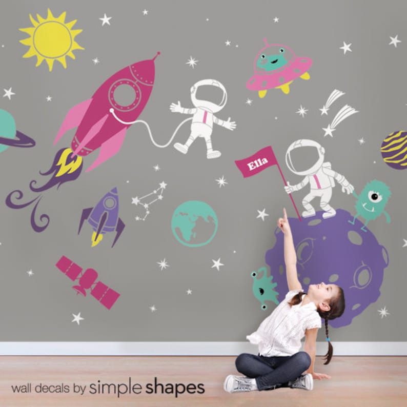 Outer Space Wall Decal Stars Astronaut Rocket Ship Etsy Canada