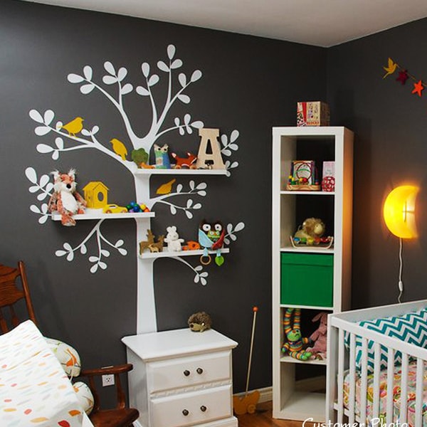The ORIGINAL Shelving  Tree with Birds - LARGE  Kids Vinyl Wall Sticker Decal Art