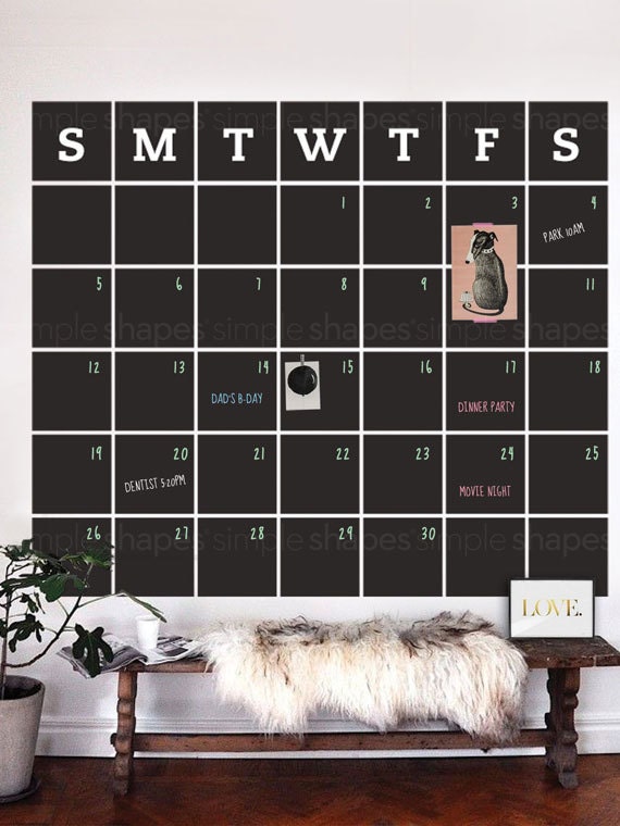 Chalkboard Wall Decal Calendar, Blackboard Calendar, Wall Calendar, Chalkboard  Calendar Wall Sticker, Extra Large Calendar 