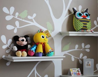Shelving Tree Wall Decal with Birds - Nursery Decor