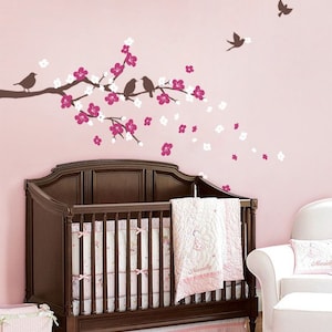 Cherry Blossom Branch with Birds - Kids Vinyl Wall Decal Set
