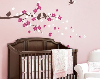 Cherry Blossom Branch with Birds - Kids Vinyl Wall Sticker Decal Set