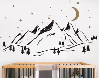 Mountains Wall Decal with Night Sky Add-On