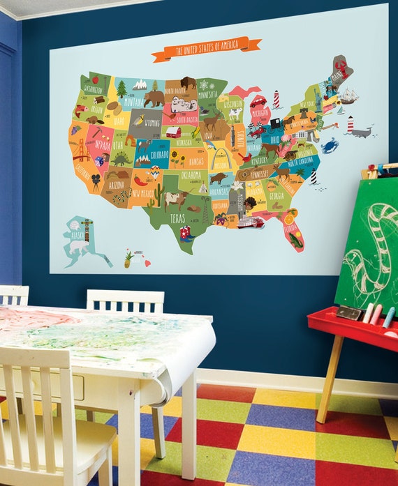 Large USA Wallpaper Wall Mural Map of the United States of America Walls Sticker 