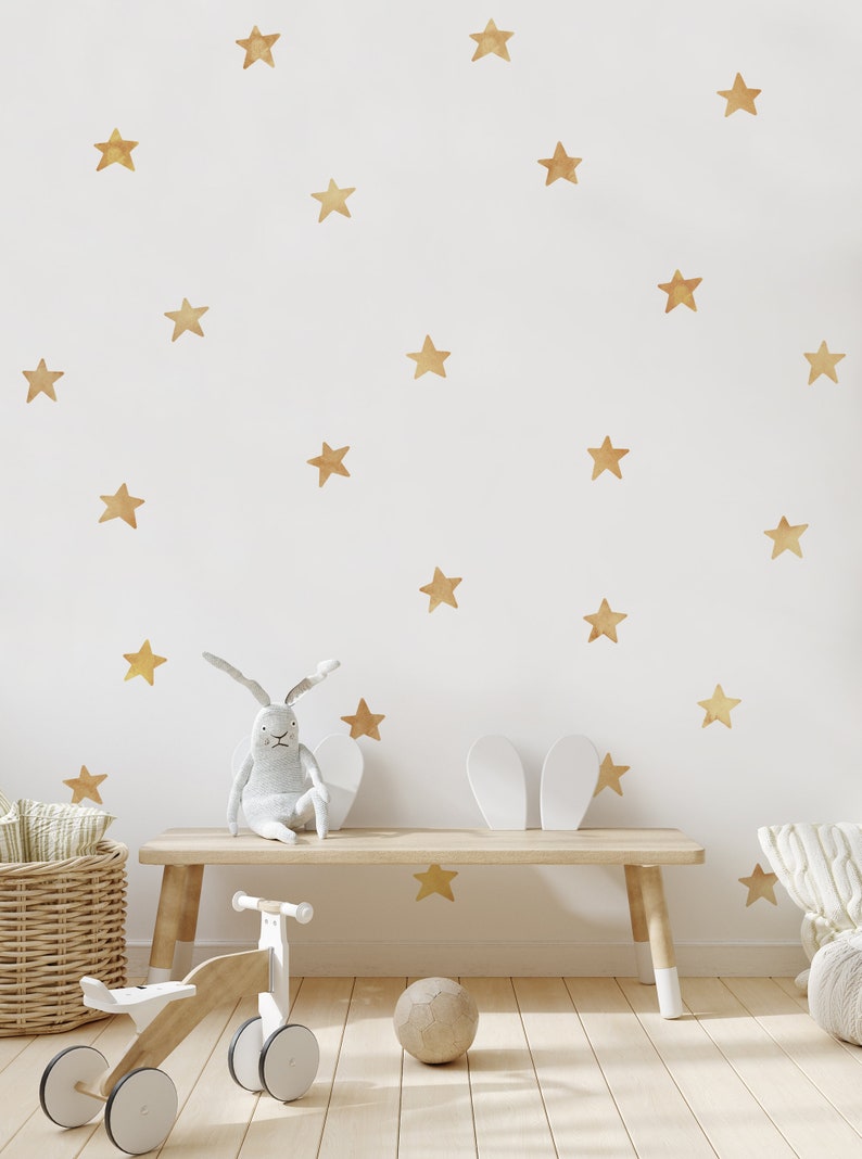 Watercolor Stars Wall Stickers, Gold, Irregular-Shaped Stars, Stars, Star Wall Stickers Peel and Stick Wall Stickers Kids Room Decor image 1