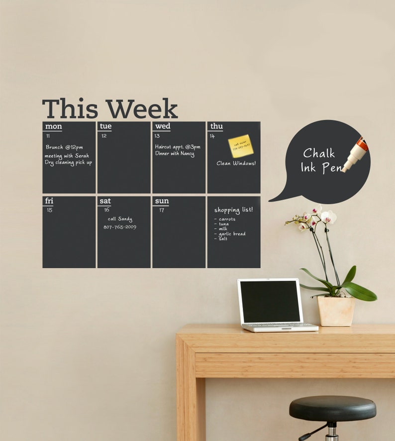 Weekly Planner Chalkboard Calendar Modern Vinyl Wall Decal image 1