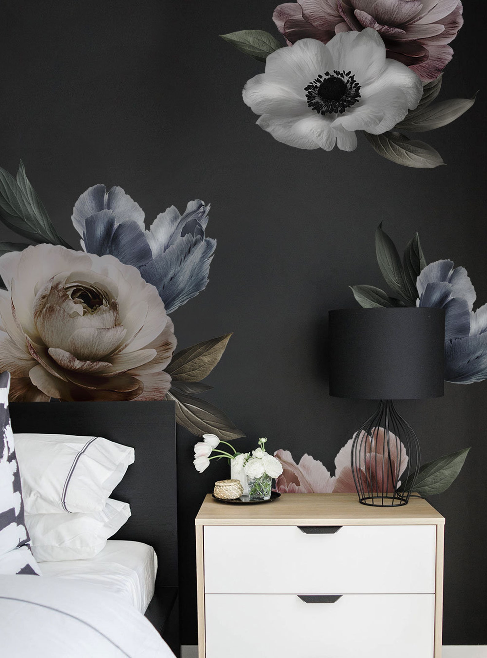 Floral Wall Sticker Midnight Floral Wall Stickers Peel and Etsy
