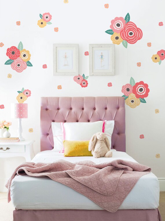 Stickers Muraux Fleur Aquarelle,Stickers Muraux Fleurs De Jardin Pour Chambre Salon Bureau Chambre Enfants Pepiniere Decoration Murale 98785059