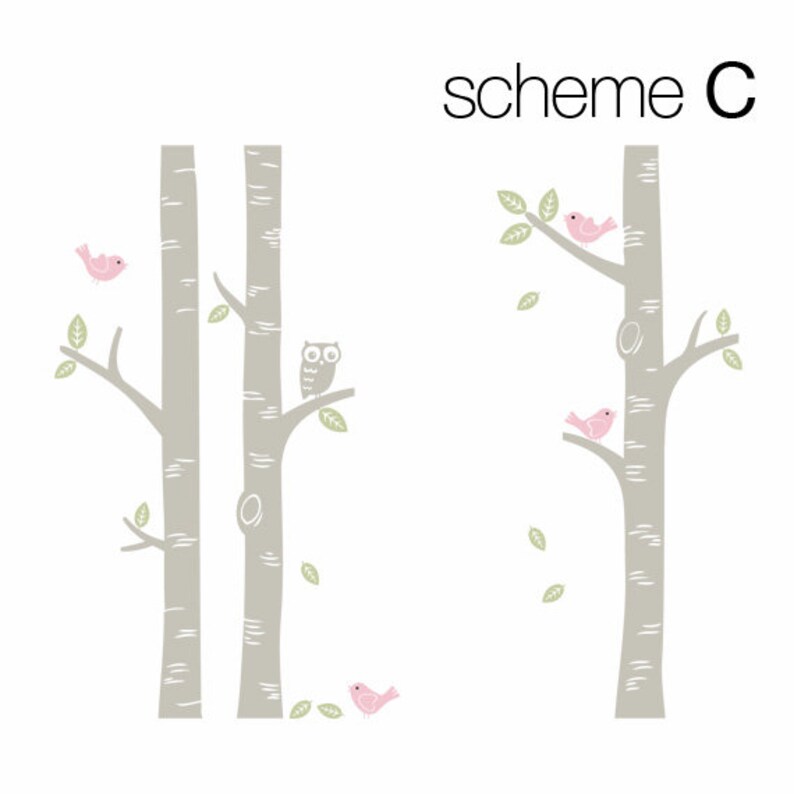 Birch Tree with Owl and Birds Decal featured on Project Nursery W1049 Scheme C