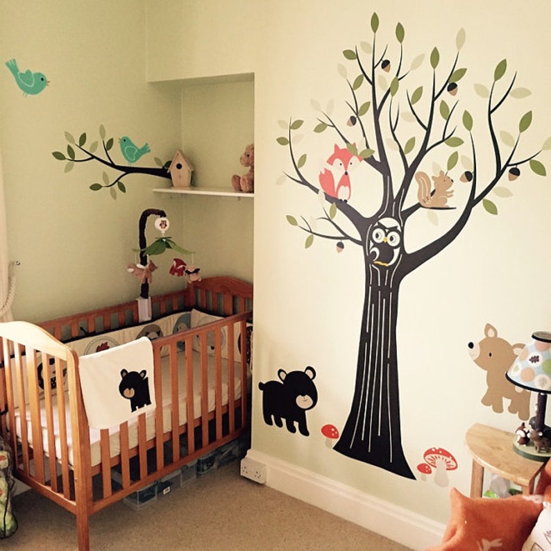 Woodland Nursery Wall Decals Nursery Tree Wall Decal Etsy