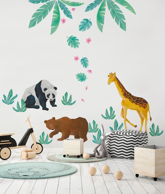 Cute wild animals with leaves decals for furniture