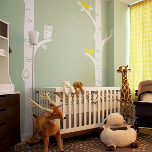 Birch Tree with Owl and Birds Decal featured on Project Nursery W1049 Scheme A