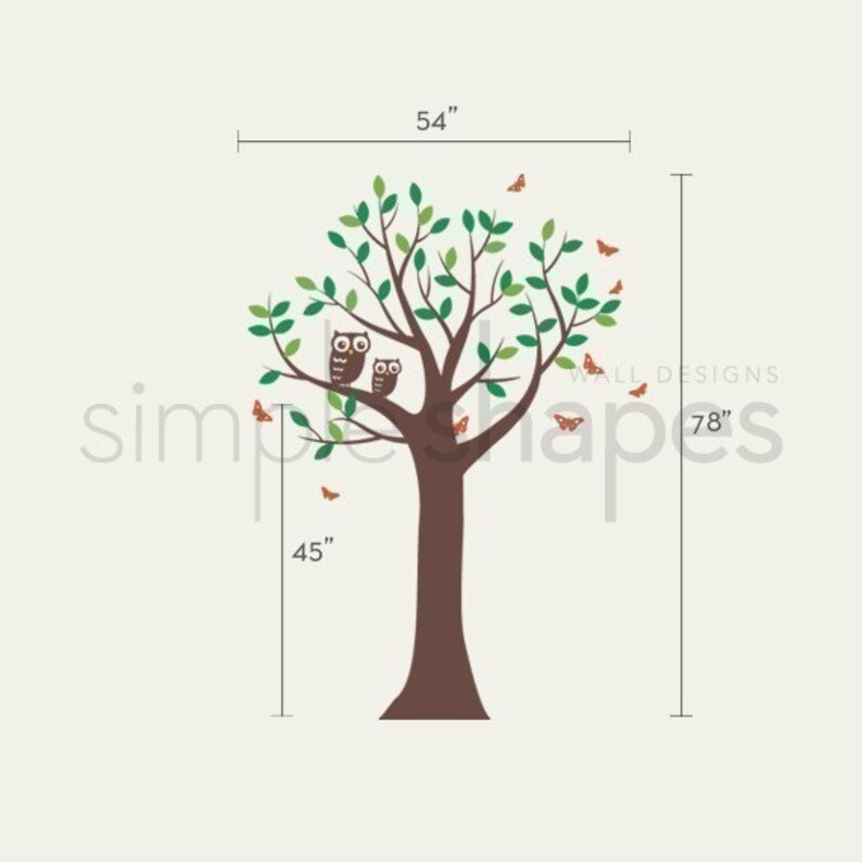Tree with Two Owls and Butterflies Decal Set Boy and Girl Kid's Room Wall Sticker image 4