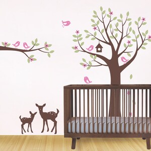 Flower Tree with Birds and Deer Wall  Decal Set