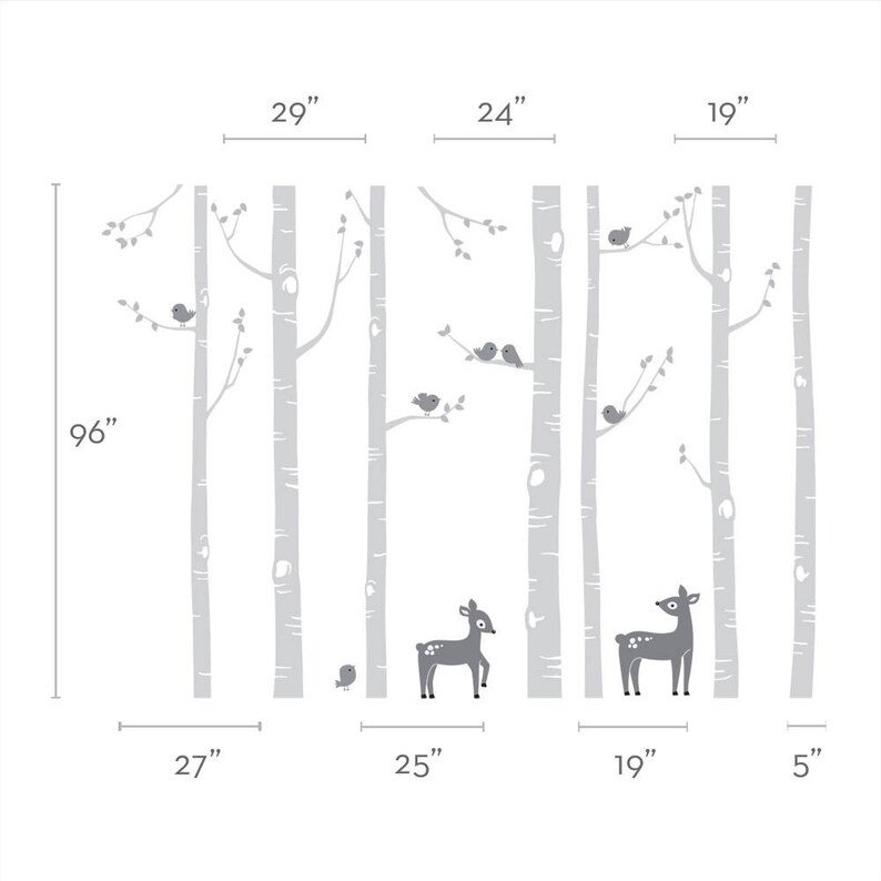 Birch Tree Wall Decal, Birch Trees, Birch Trees Vinyl, Birch Forest with Deer and Birds for Birch Nursery, Kids or Childrens Room W1114 image 7