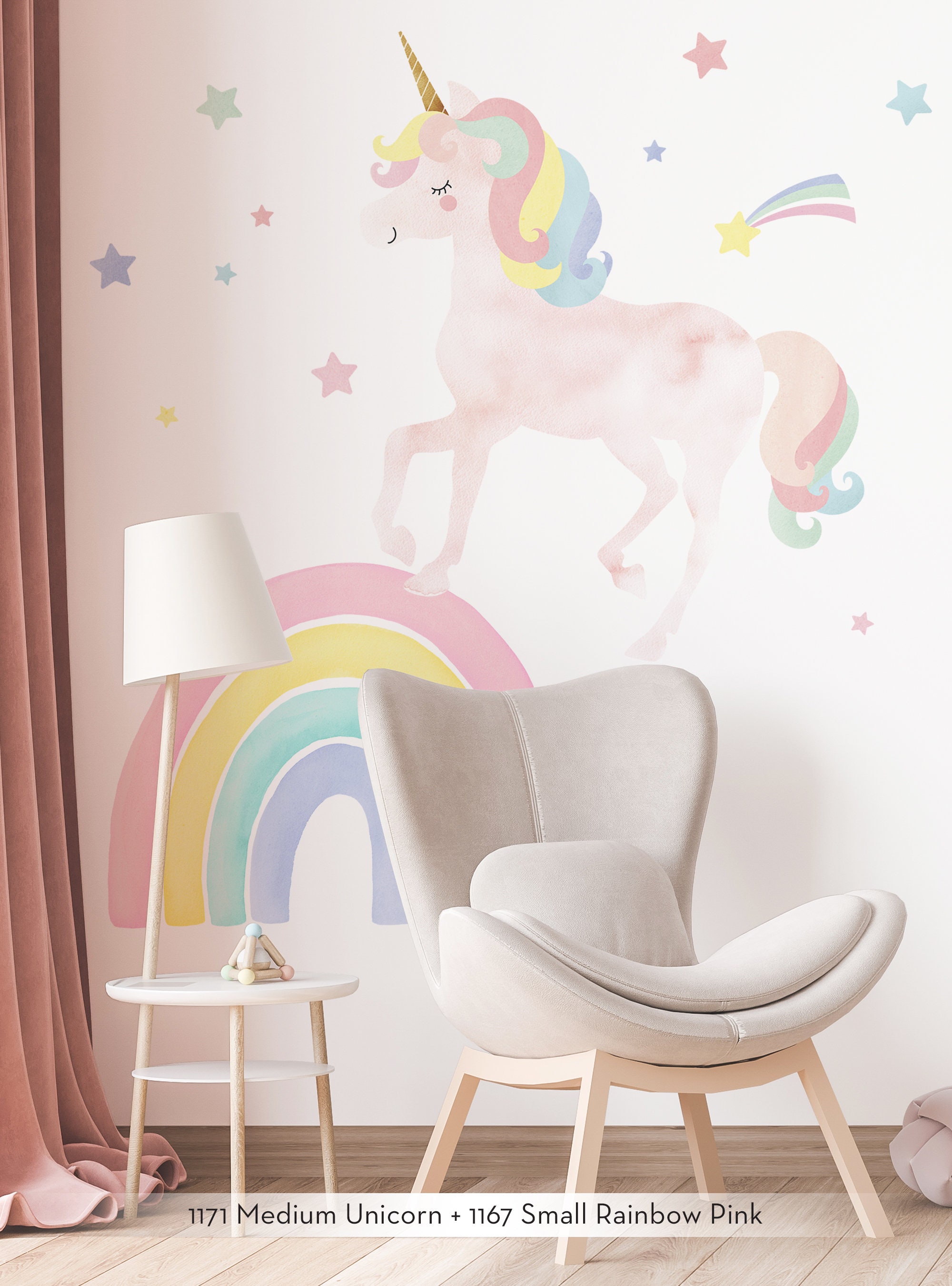 Watercolor Twinkling Unicorn With Stars Wall Sticker, Pink Coral Peel and  Stick -  Israel