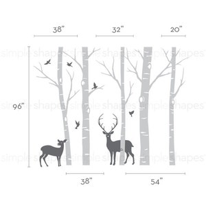 Birch Tree Wall decal with Deer and Bird Wall Decals Sticker Set W1116 image 4