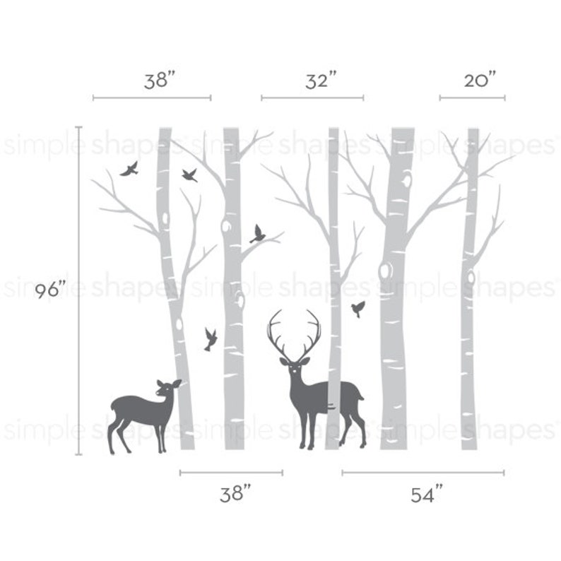 Birch Tree Wall decal with Deer and Bird Wall Decals Sticker Set W1116 image 4