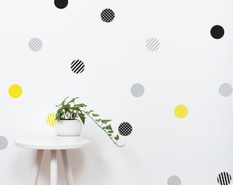 Mixed Dots Wall Stickers, Patterned Dots, Polka Dots, Stripes Wall Stickers - Peel and Stick Wall Stickers Kids Room Decor