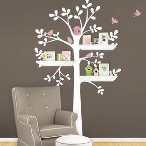 The ORIGINAL Shelving Tree with Birds LARGE Kids Vinyl Wall Sticker Decal Art Scheme B