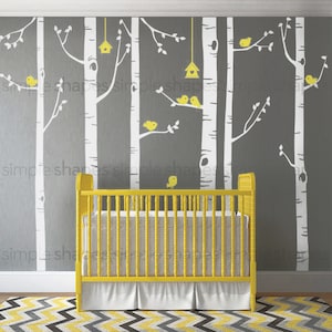 Birch Tree Birds Wall Sticker Set, Baby Nursery Wall Decals, Nursery Wall Stickers, Tree with Birds Decal, Girls Nursery, Boys Nursery W1113