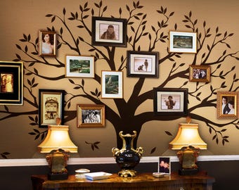 Stammbaum Aufkleber - Fotorahmen Baum Aufkleber - Wandaufkleber Stammbaum - Wohnzimmer Wandaufkleber - Wandgrafik