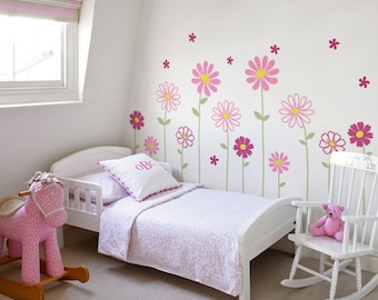 Flower Wall Decal - Daisy Wall Sticker - Floral Wall Decor - Childrens Flowers - Baby Nursery Flower Decals - Nursery Decal Girls Room