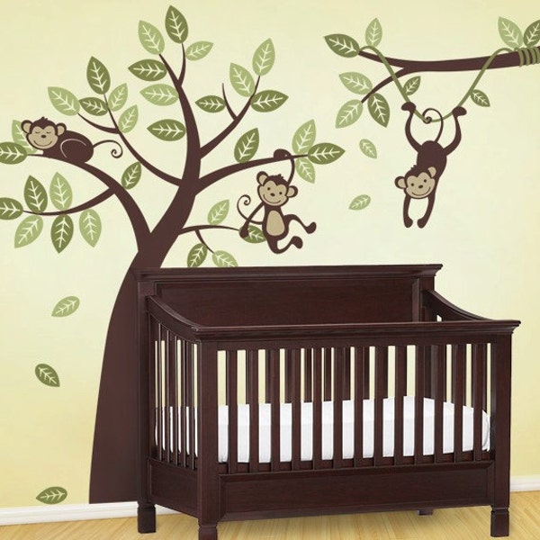 Tree and Branch Vine with Monkeys - Kids Vinyl Wall Sticker Decal Set