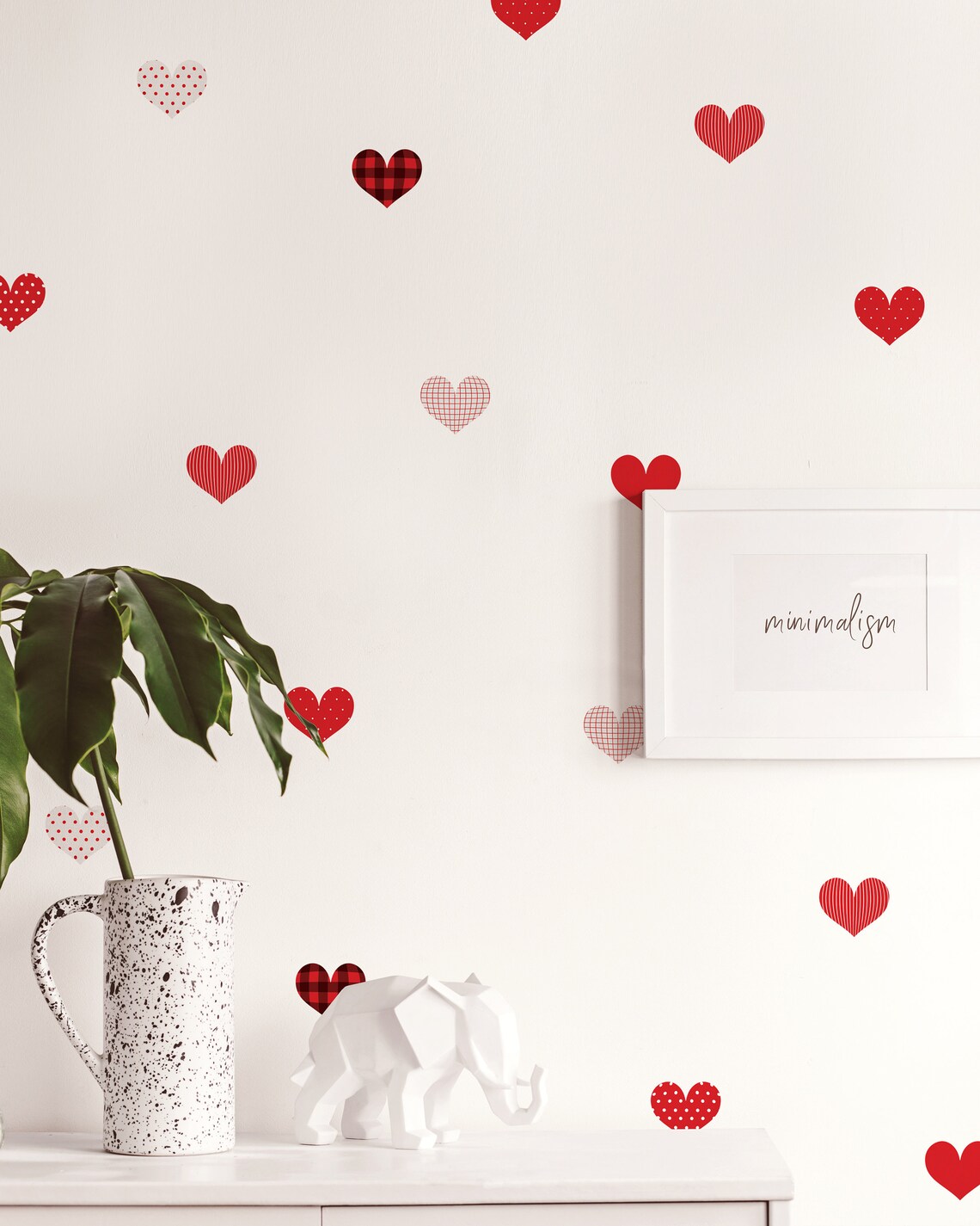 Patterned Hearts Wall Stickers Red Peel and Stick Wall Etsy