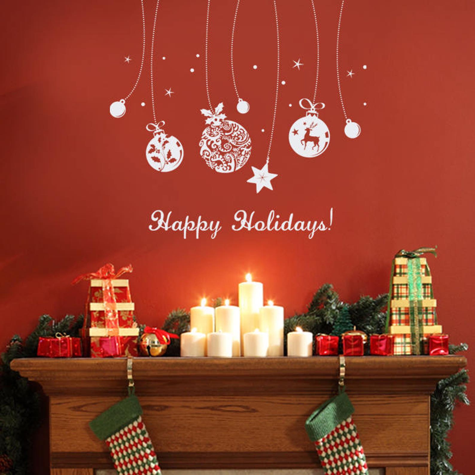 Holiday Wall Decal Ornaments Deluxe Happy Holidays Etsy