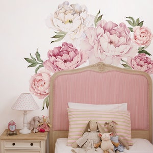 Peony Flowers Wall Sticker, Mixed Pink Watercolor Peony Wall Stickers Peel and Stick Removable Stickers image 4