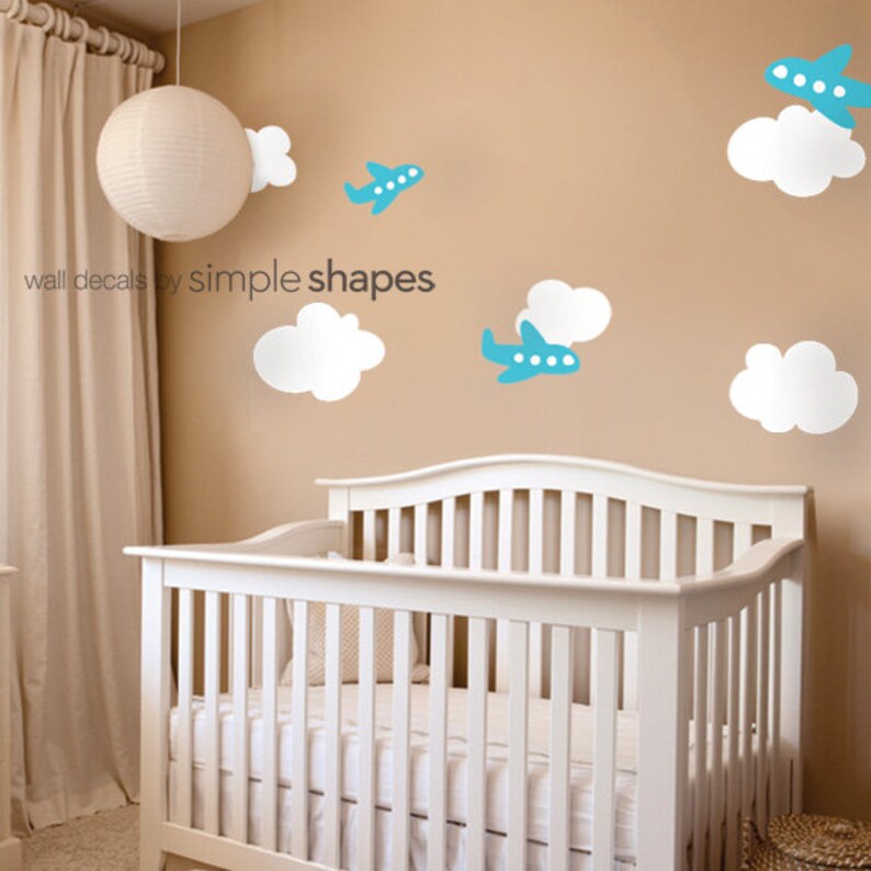 Airplanes with Clouds Decal Set Kids vinyl Wall Sticker image 1