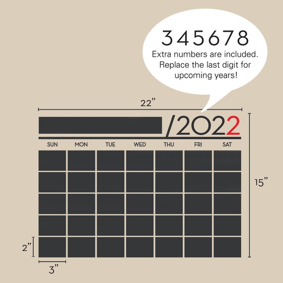 2022 Chalkboard Wall Calendar Small Vinyl Wall Decals 2022 | Etsy