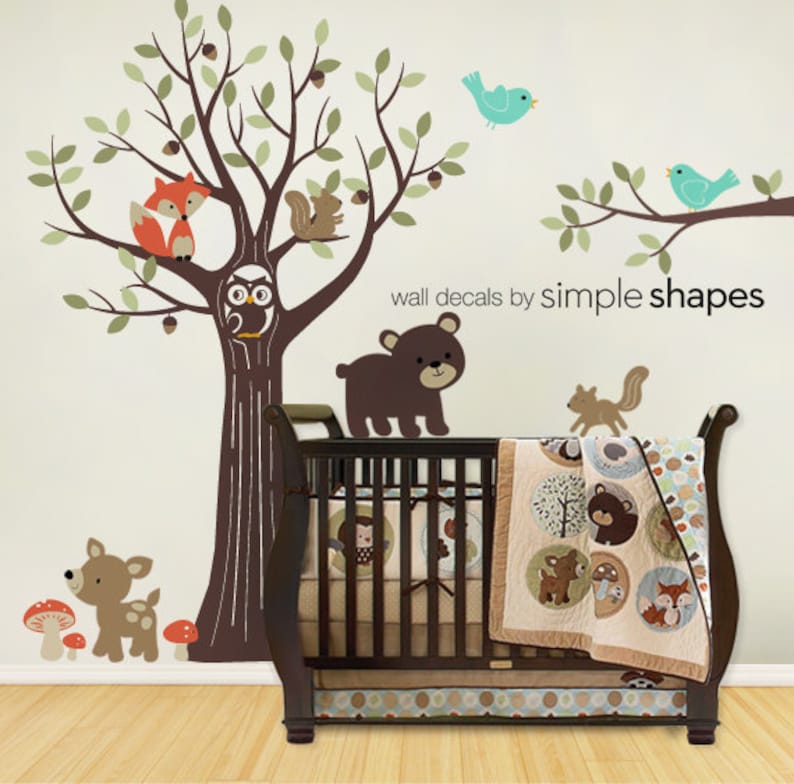 Wall Decals Nursery Tree With Forest Friend Kids Wall Decals Etsy