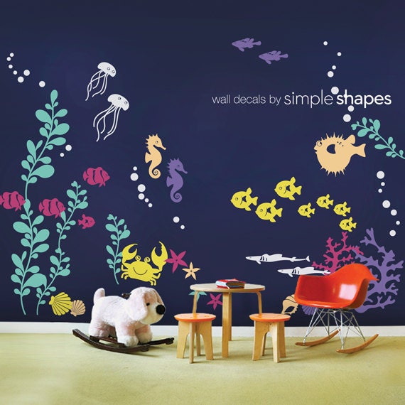 Calcomanías De Pared Infantiles - Tema Bajo El Mar Con Animales Marinos, Extraíbles Y A Prueba De Agua, Para Dormitorio O Baño