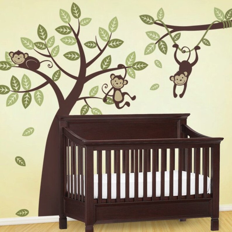 3 Monkey Tree and Branch Vine Kid Wall Decals, Baby Nursery Vinyl Wall Decals image 2
