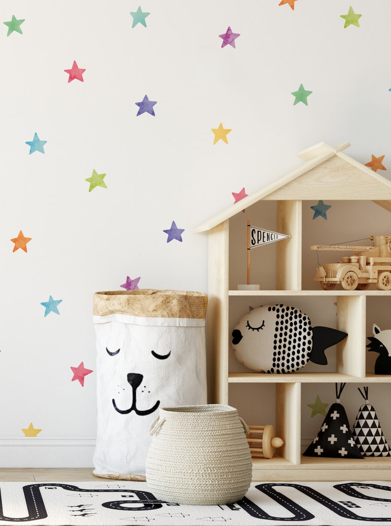 Aquarel sterren muurstickers, regenboog, onregelmatig gevormde sterren, sterren, stermuurstickers Peel and Stick Wall Stickers Kids Room Decor afbeelding 3