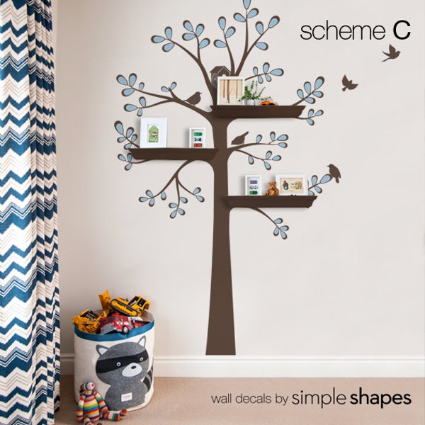 Wall Decals Baby Nursery Decor: New Style Shelving Tree by Simple Shapes - Nursery Wall Sticker Decoration Tree with Shelves Outline Leaves
