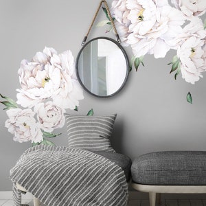 Peony Flowers Wall Sticker, Simple Shapes Peel and Stick Decals Removable W5028 White