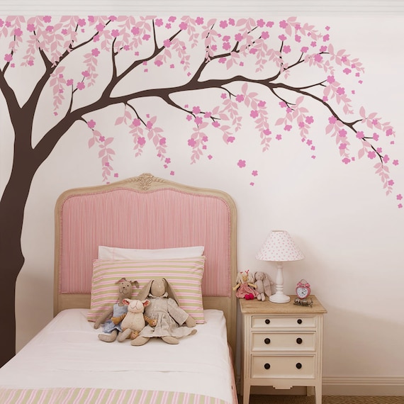 Cherry Blossom Weeping Willow Tree Decal Baby Girls Nursery Wall Decal Willow Tree Wall Decal Nursery Decoration