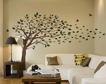 Vinyl Wall Art Decal Sticker - Blowing Leaves Tree - LARGE
