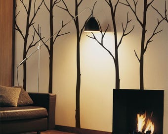 Large Winter Tree Wall Decal Set: Living Room Decor