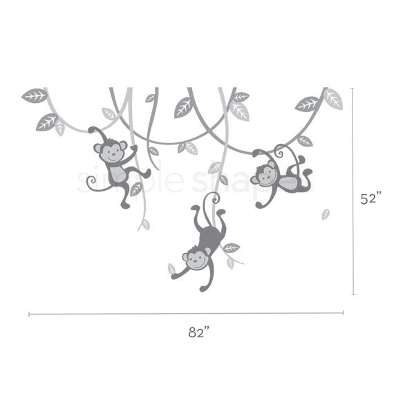 Monkey Decals 3 Monkeys Swinging From Vines Wall Decal Kids Etsy