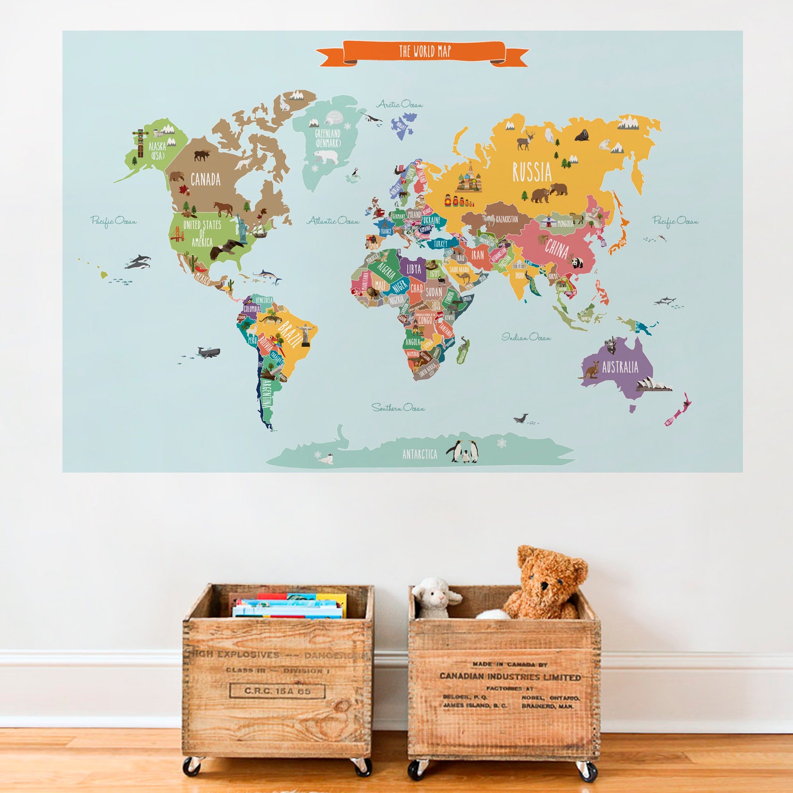 World Map Decal Countries of the World Map Kids Country Etsy
