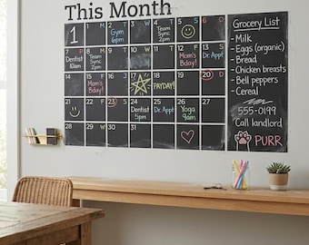 Muursticker schoolbordkalender met memo: 43 x 27 inch vinyl