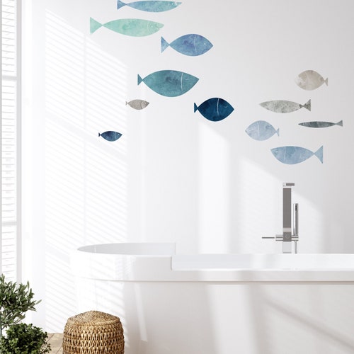 School of Fish Wall Sticker Sunset Beach Peel and Stick Etsy UK