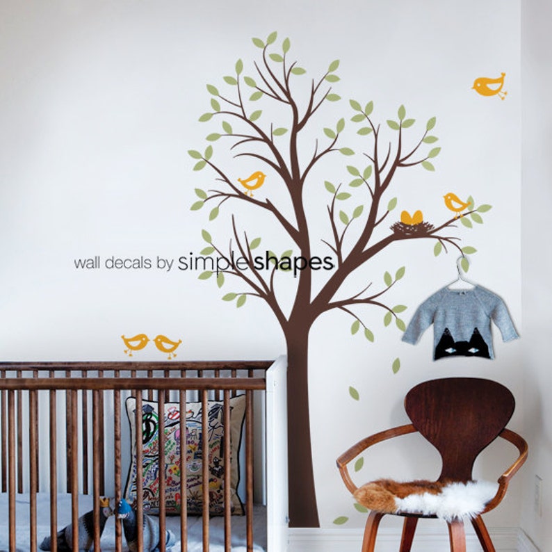 Tree Wall Decal with Birds and Nest Nursery Decor Scheme C
